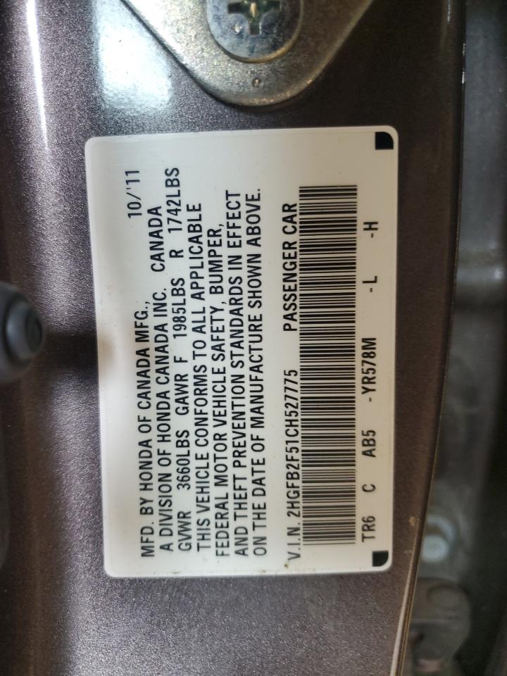 2012 Honda Civic Lx VIN: 2HGFB2F51CH527775 Lot: 82335055