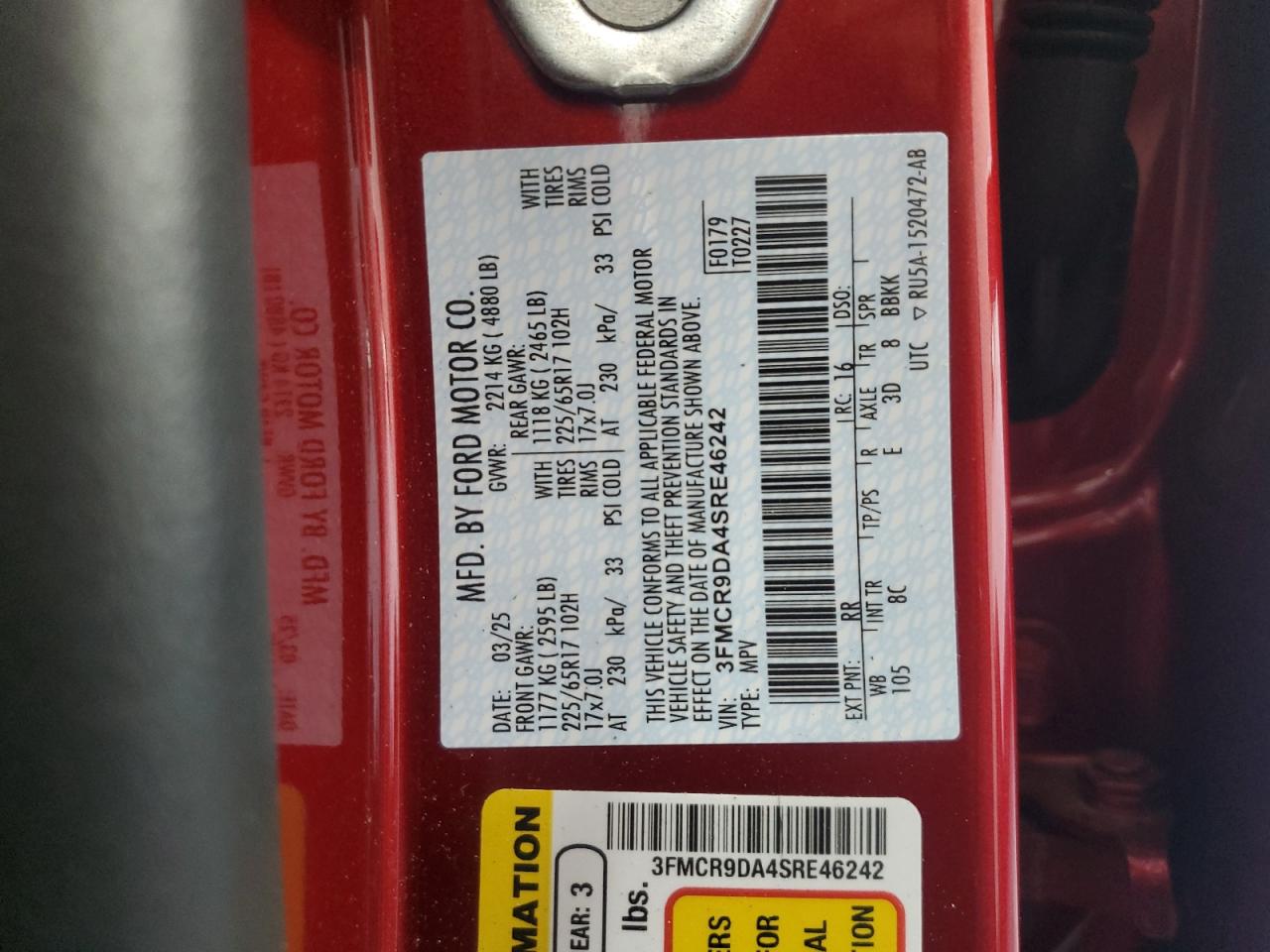 2025 Ford Bronco Sport Badlands VIN: 3FMCR9DA4SRE46242 Lot: 84775765