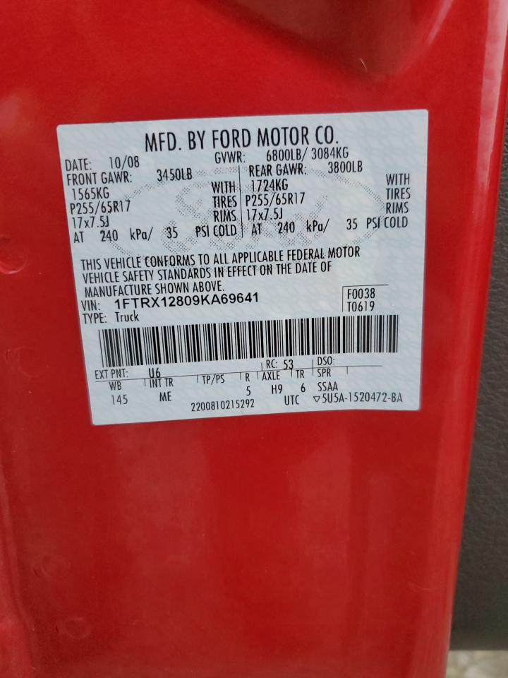 2009 Ford F150 Super Cab VIN: 1FTRX12809KA69641 Lot: 87280325
