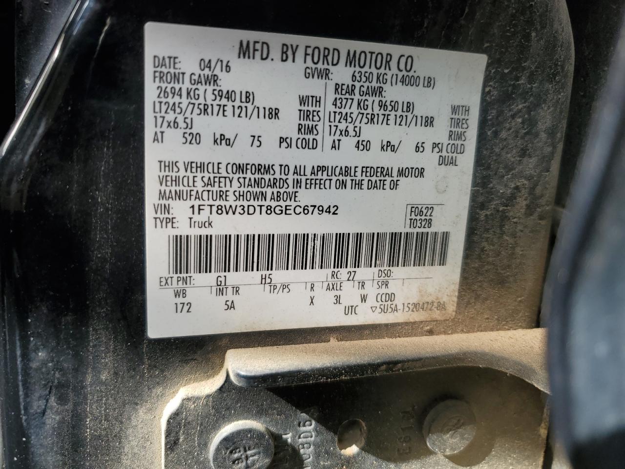 2016 Ford F350 Super Duty VIN: 1FT8W3DT8GEC67942 Lot: 82551695