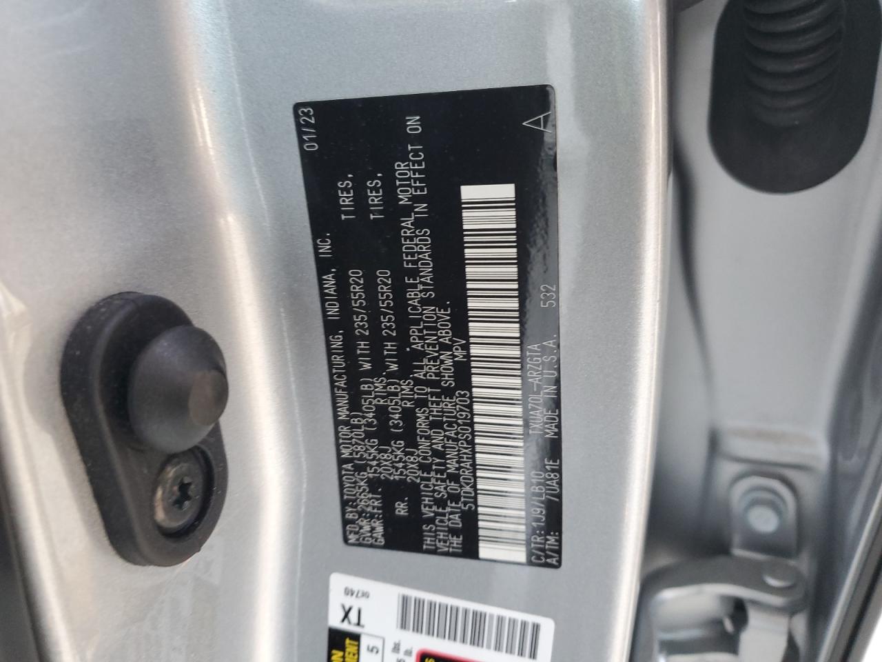 2023 Toyota Highlander L VIN: 5TDKDRAHXPS019703 Lot: 82379375