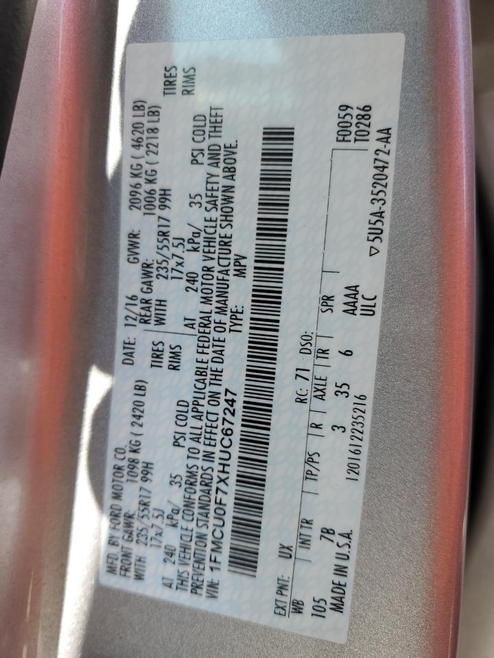 2017 Ford Escape S VIN: 1FMCU0F7XHUC67247 Lot: 85535415