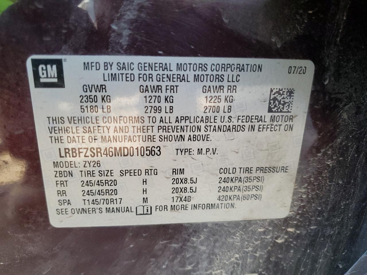 2021 Buick Envision Avenir VIN: LRBFZSR46MD010563 Lot: 84645125