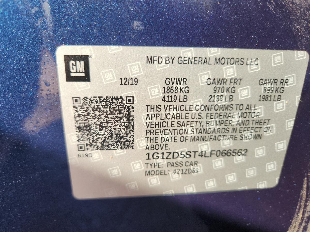 2020 Chevrolet Malibu Lt VIN: 1G1ZD5ST4LF066562 Lot: 84482535