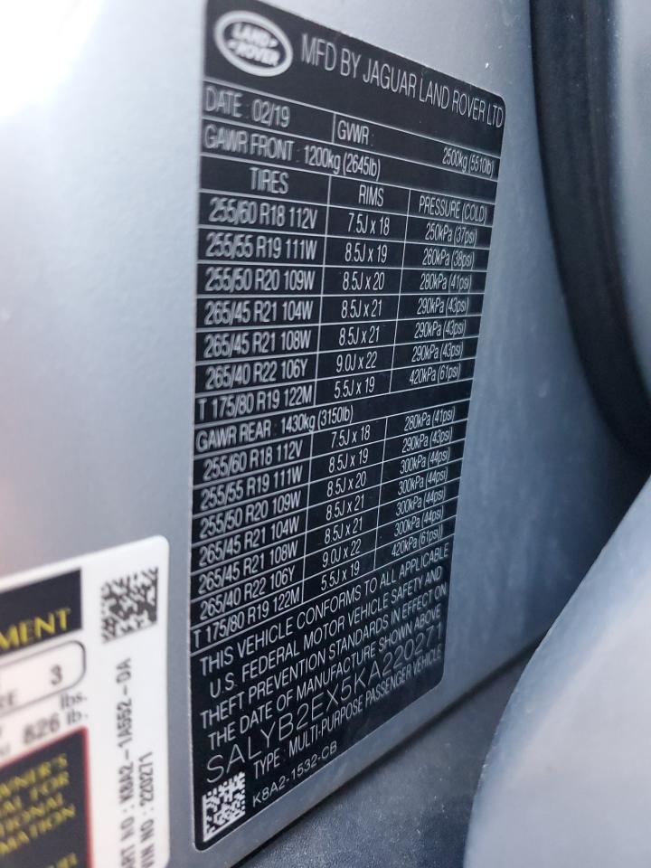 2019 Land Rover Range Rover Velar S VIN: SALYB2EX5KA220271 Lot: 90858845