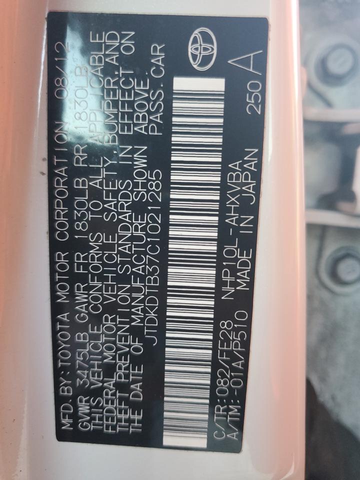 2012 Toyota Prius C VIN: JTDKDTB37C1021285 Lot: 85923235