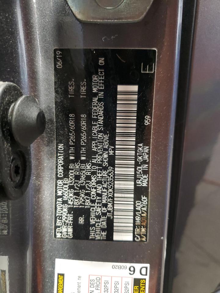 2019 Lexus Gx 460 VIN: JTJBM7FX0K5235639 Lot: 84918365