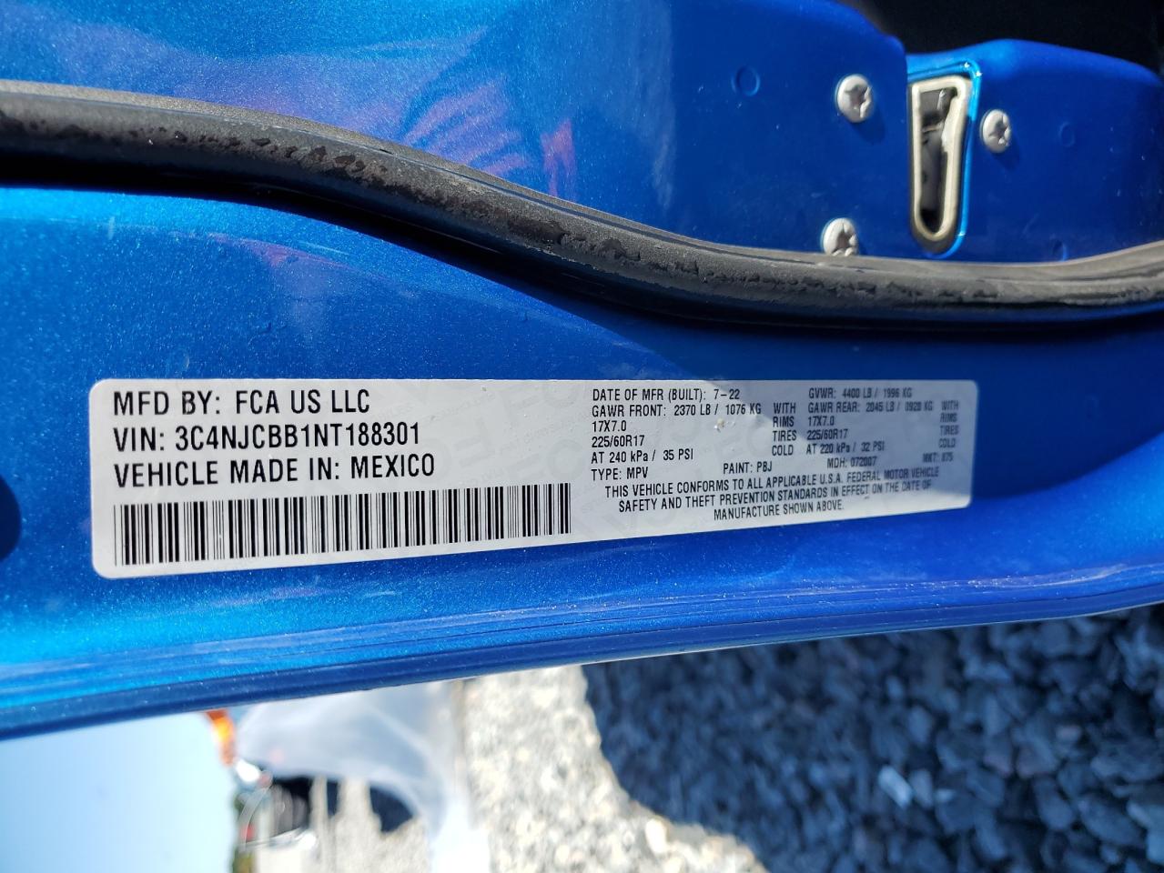 2022 Jeep Compass Latitude VIN: 3C4NJCBB1NT188301 Lot: 86281965