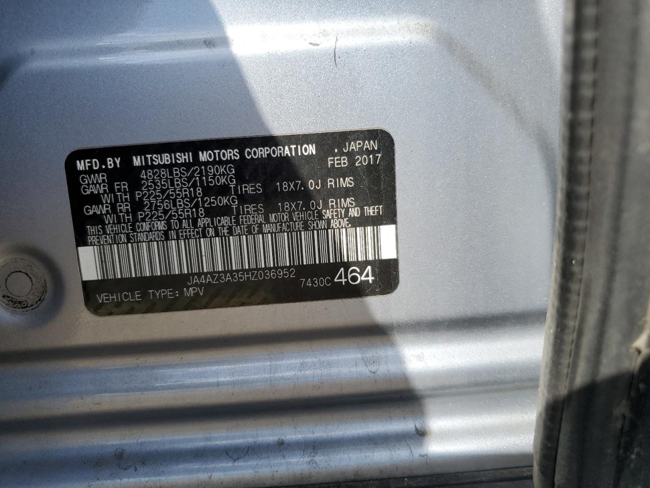 2017 Mitsubishi Outlander Se VIN: JA4AZ3A35HZ036952 Lot: 82205405