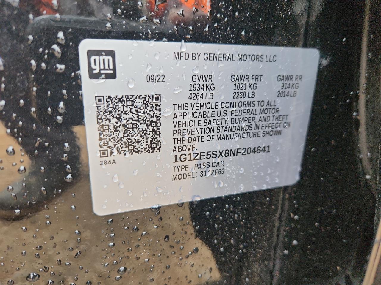 2022 Chevrolet Malibu Premier VIN: 1G1ZE5SX8NF204641 Lot: 85318695