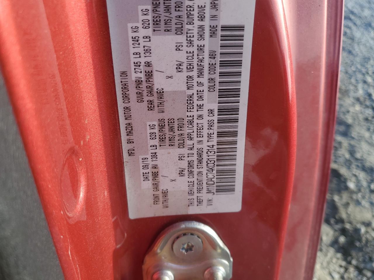 2019 Mazda Mx-5 Miata Club VIN: JM1NDAC74K0311314 Lot: 86213715