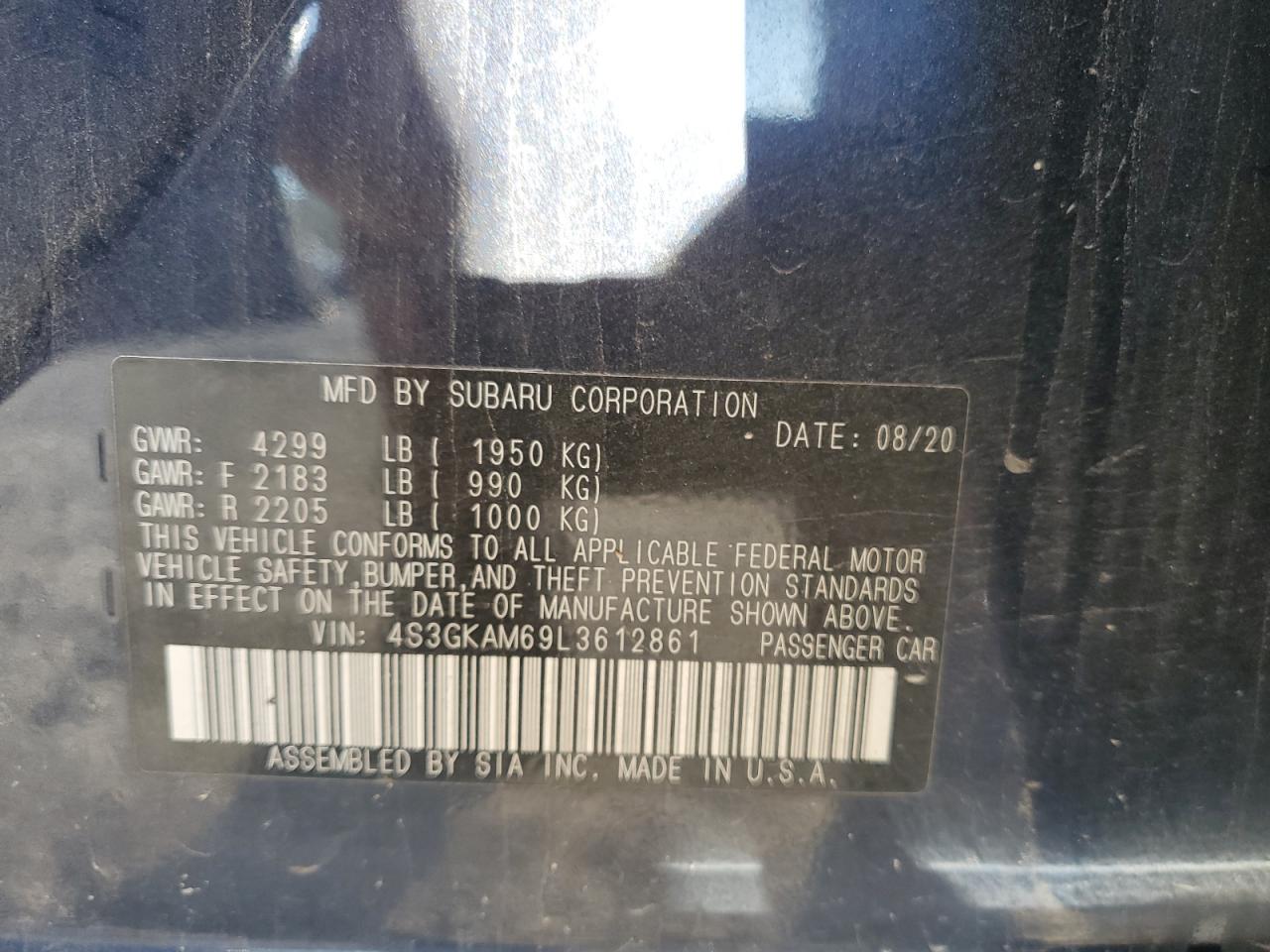 2020 Subaru Impreza Sport VIN: 4S3GKAM69L3612861 Lot: 85867115