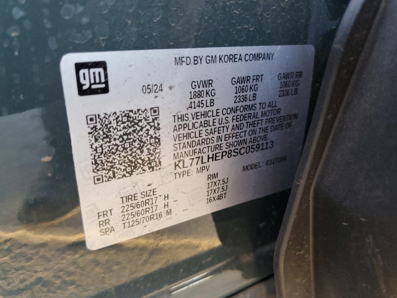 2025 Chevrolet Trax 1Lt VIN: KL77LHEP8SC059113 Lot: 85945625