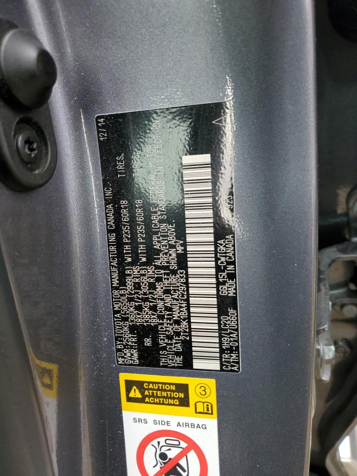 2015 Lexus Rx 350 Base VIN: 2T2BK1BA4FC297833 Lot: 87362005