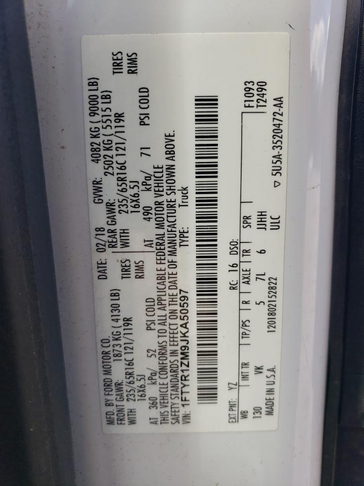 2018 Ford Transit T-250 VIN: 1FTYR1ZM9JKA50597 Lot: 84878915