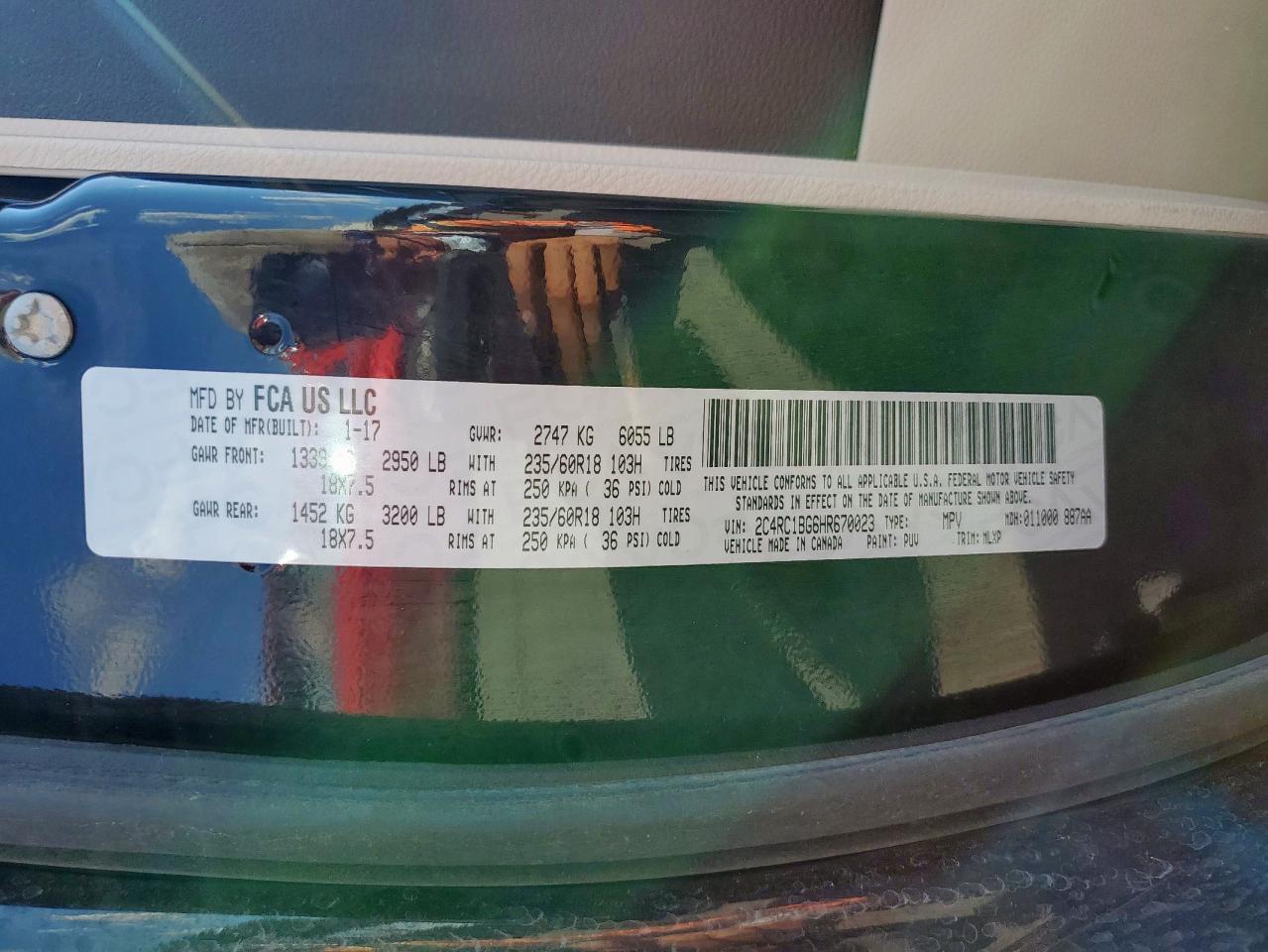 2017 Chrysler Pacifica Touring L VIN: 2C4RC1BG6HR670023 Lot: 84070835