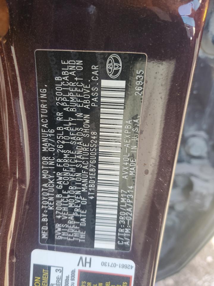 2016 Toyota Avalon Hybrid VIN: 4T1BD1EB7GU055248 Lot: 82346155