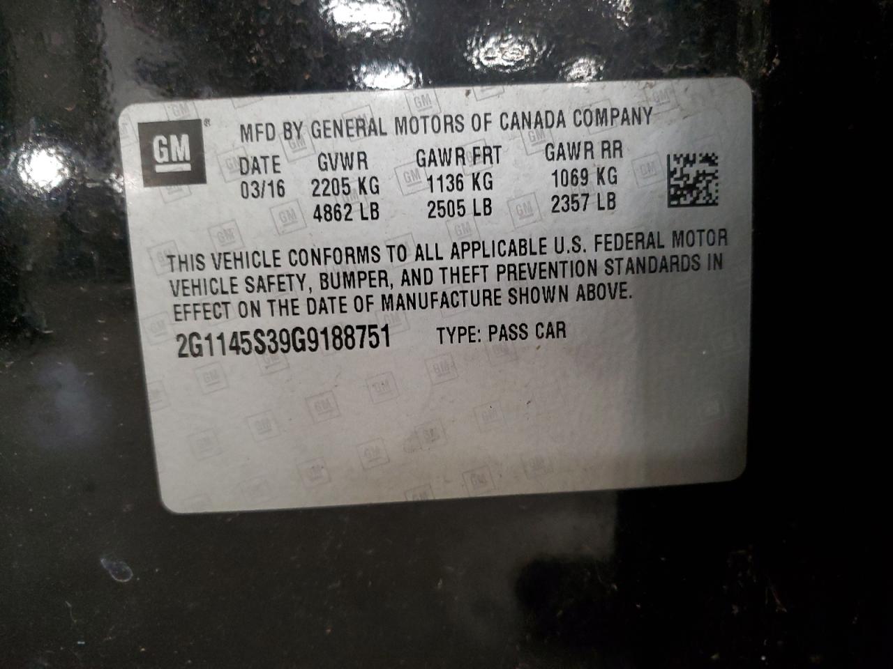 2016 Chevrolet Impala Ltz VIN: 2G1145S39G9188751 Lot: 87362345