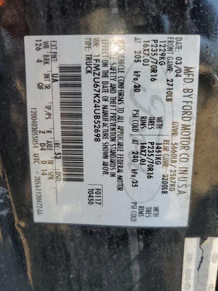 2004 Ford Explorer Sport Trac VIN: 1FMZU67K24UB52698 Lot: 89689575