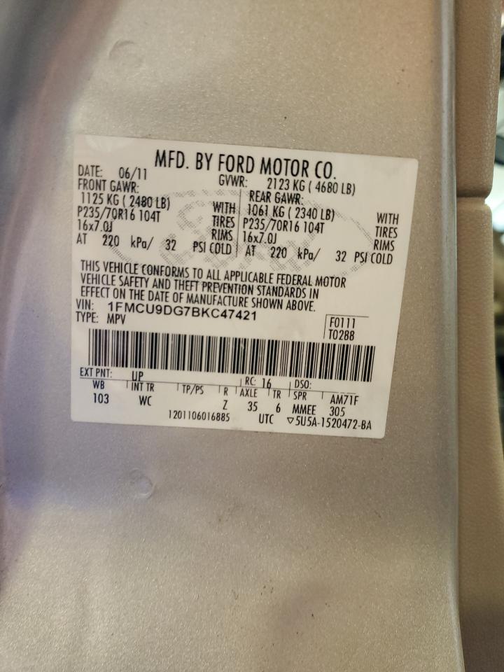 2011 Ford Escape Xlt VIN: 1FMCU9DG7BKC47421 Lot: 85934445