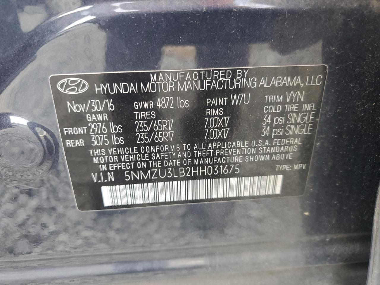 2017 Hyundai Santa Fe Sport VIN: 5NMZU3LB2HH031675 Lot: 81926195