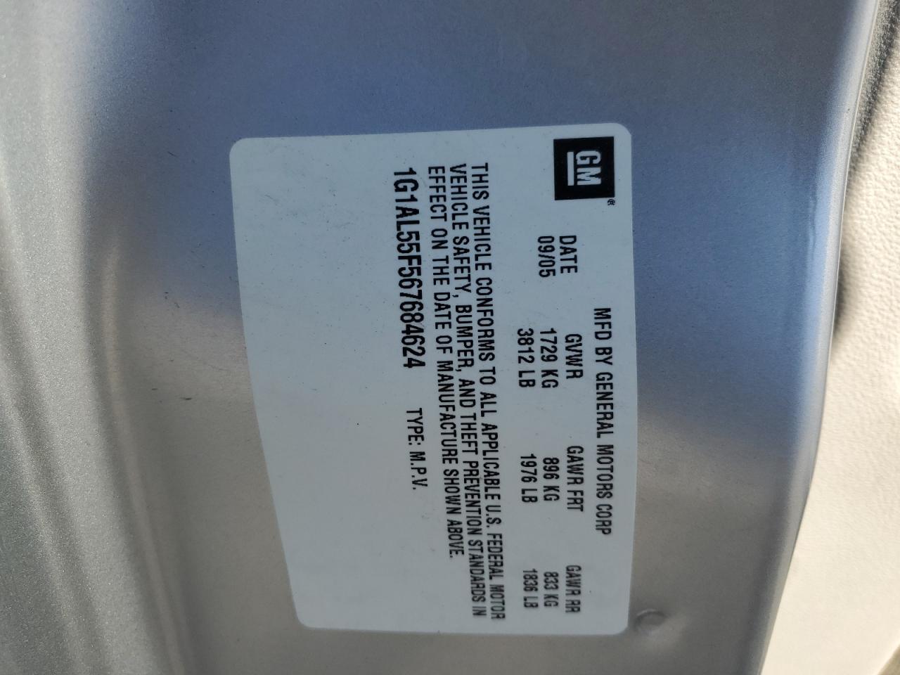 2006 Chevrolet Cobalt Lt VIN: 1G1AL55F567684624 Lot: 90132705