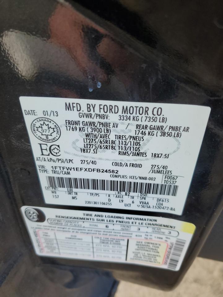 2013 Ford F150 Supercrew VIN: 1FTFW1EFXDFB24582 Lot: 82558745