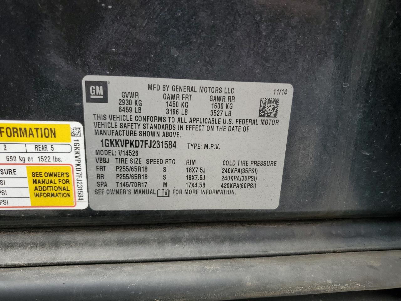 2015 GMC Acadia Sle VIN: 1GKKVPKD7FJ231584 Lot: 84784045