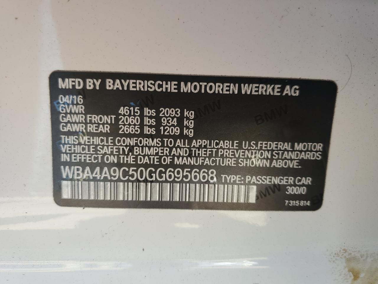 2016 BMW 428 I Gran Coupe Sulev VIN: WBA4A9C50GG695668 Lot: 84944255