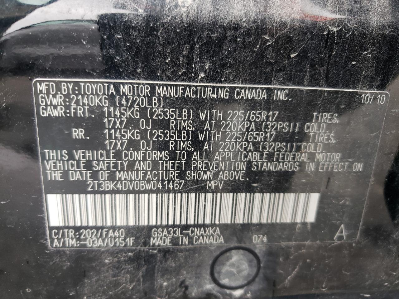 2011 Toyota Rav4 VIN: 2T3BK4DV0BW041467 Lot: 89901755