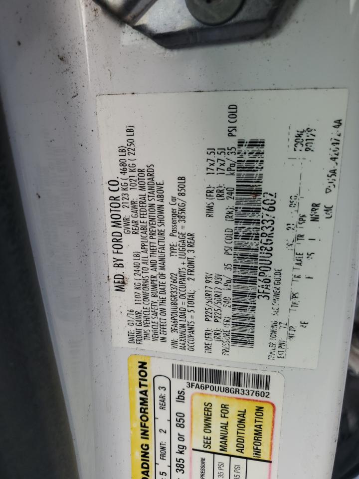 2016 Ford Fusion S Hybrid VIN: 3FA6P0UU8GR337602 Lot: 85675715