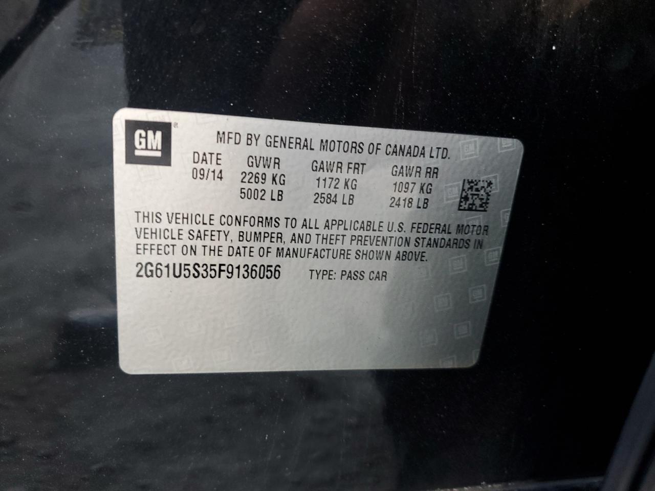 2015 Cadillac Xts VIN: 2G61U5S35F9136056 Lot: 82458535