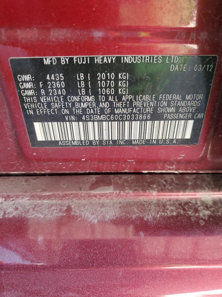 2012 Subaru Legacy 2.5I Premium VIN: 4S3BMBC60C3033866 Lot: 85359425