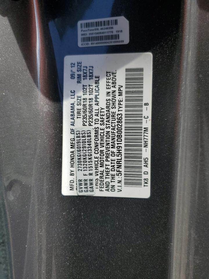 2013 Honda Odyssey Touring VIN: 5FNRL5H91DB002863 Lot: 85931845