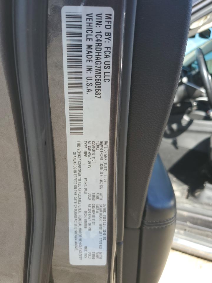 2021 Dodge Durango Sxt VIN: 1C4RDHAG7MC608687 Lot: 86150455