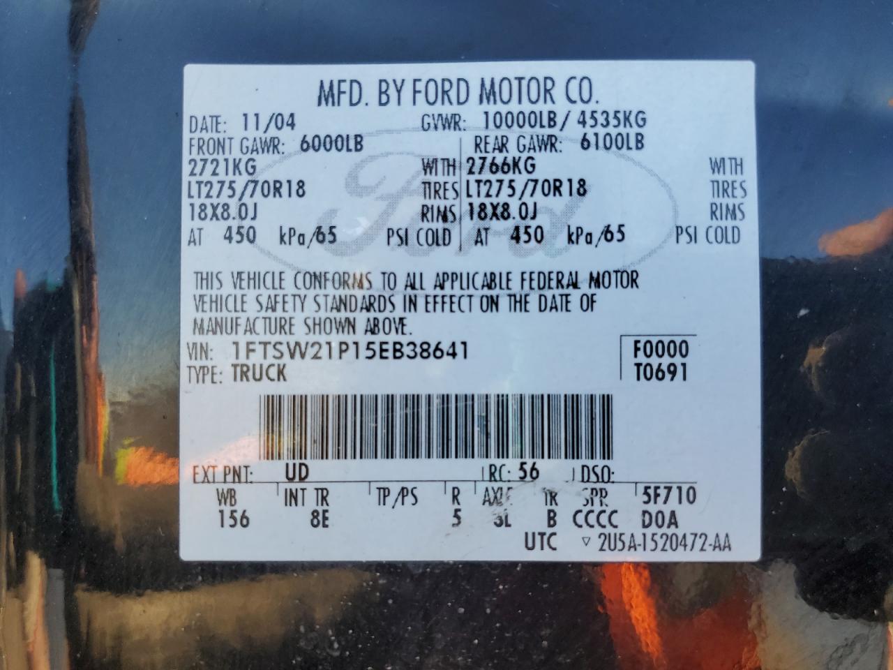 2005 Ford F250 Super Duty VIN: 1FTSW21P15EB38641 Lot: 82365375