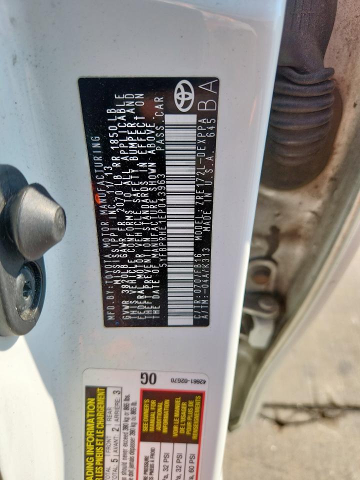 2014 Toyota Corolla Eco VIN: 5YFBPRHE1EP043963 Lot: 84993585