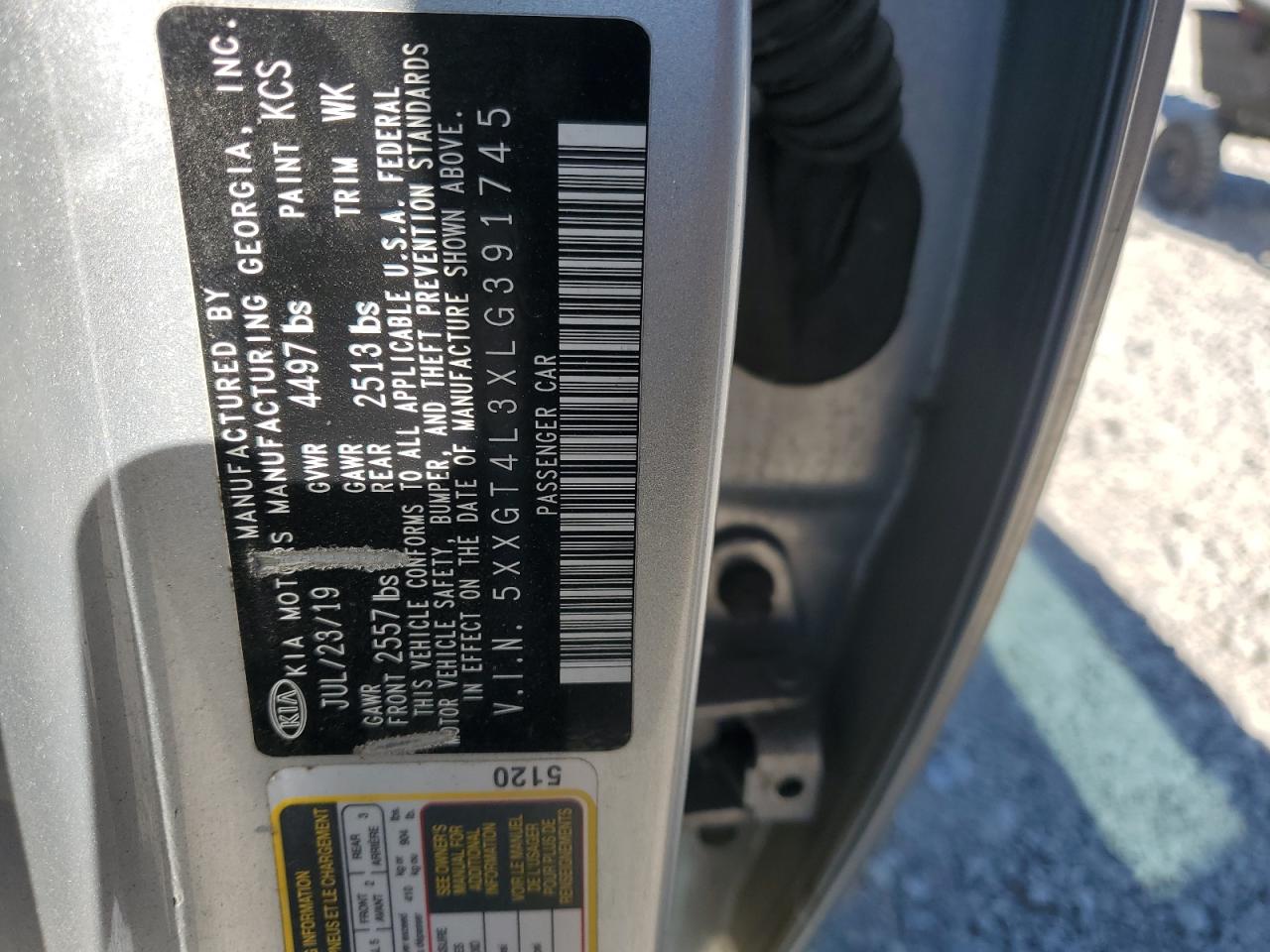 2020 Kia Optima Lx VIN: 5XXGT4L3XLG391745 Lot: 85936475