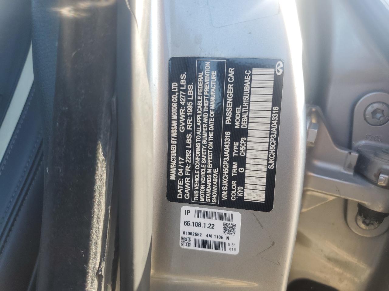 2018 Infiniti Qx30 Base VIN: SJKCH5CP3JA043316 Lot: 85739035