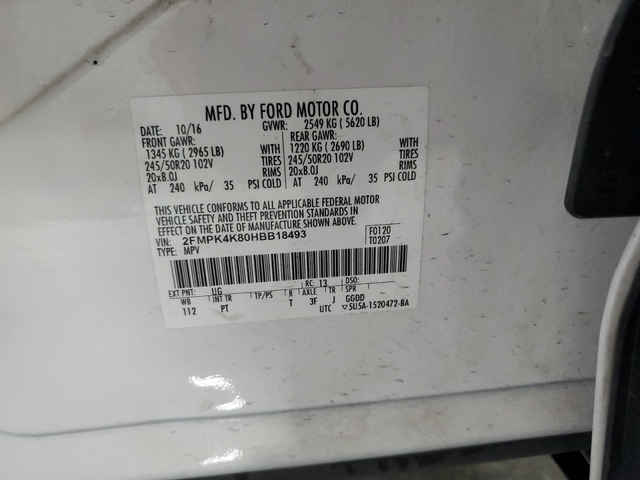 2017 Ford Edge Titanium VIN: 2FMPK4K80HBB18493 Lot: 86788445