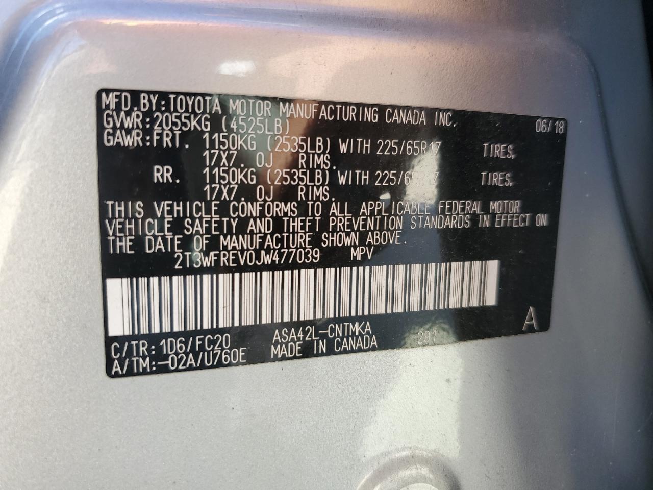 2018 Toyota Rav4 Adventure VIN: 2T3WFREV0JW477039 Lot: 85935745