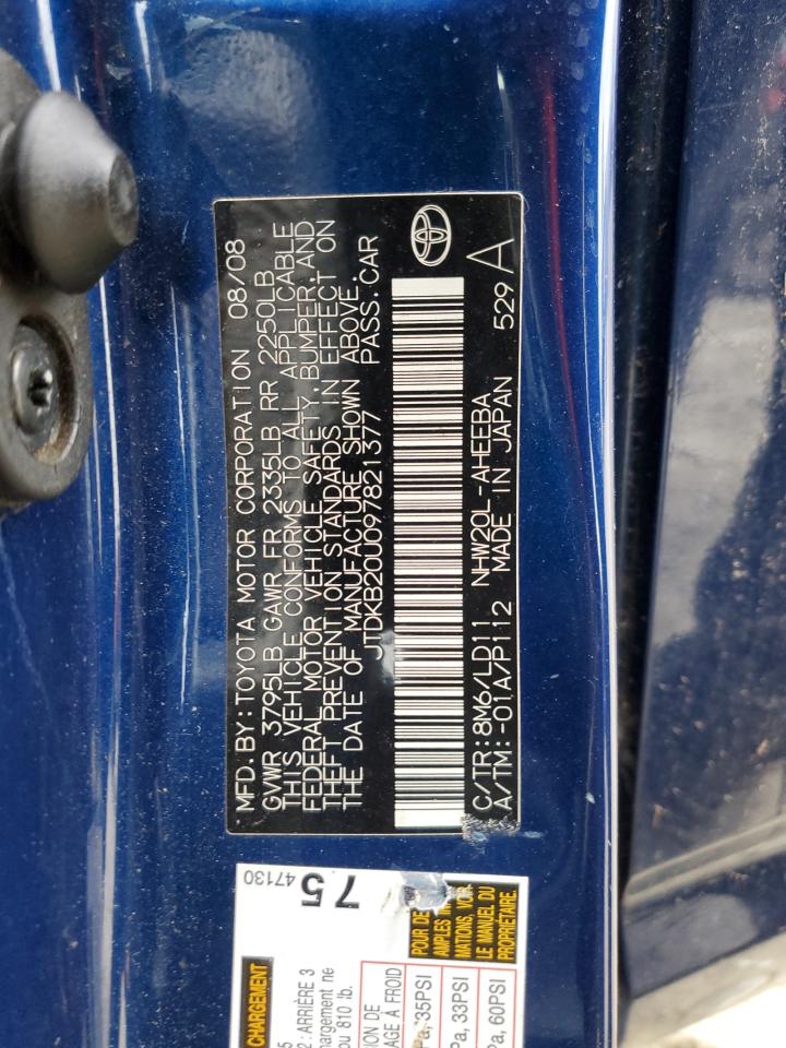 2009 Toyota Prius VIN: JTDKB20U097821377 Lot: 82423865