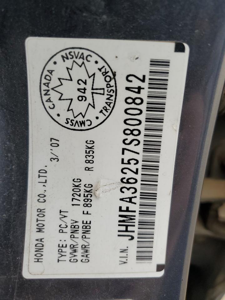 2007 Honda Civic Hybrid VIN: JHMFA36257S800842 Lot: 85722005