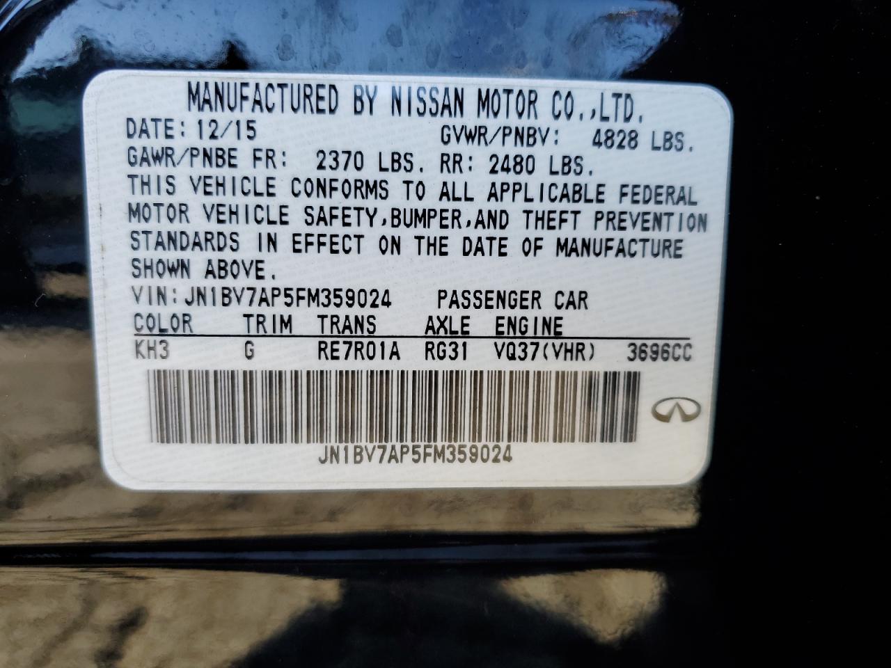 2015 Infiniti Q50 Base VIN: JN1BV7AP5FM359024 Lot: 86310015