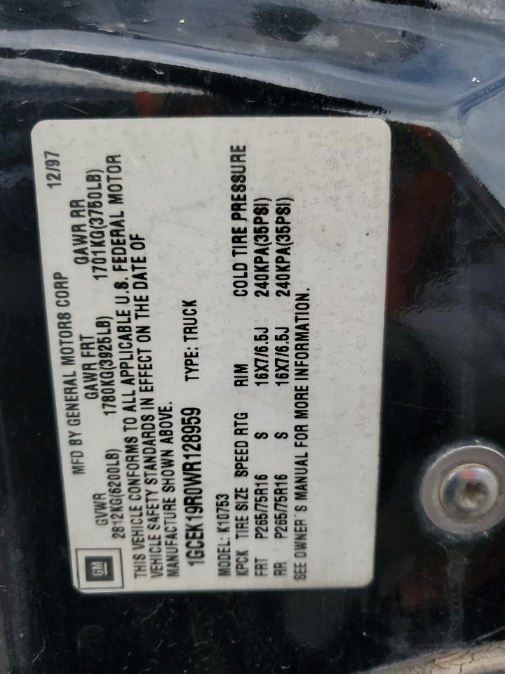 1998 Chevrolet Gmt-400 K1500 VIN: 1GCEK19R0WR128959 Lot: 86177155