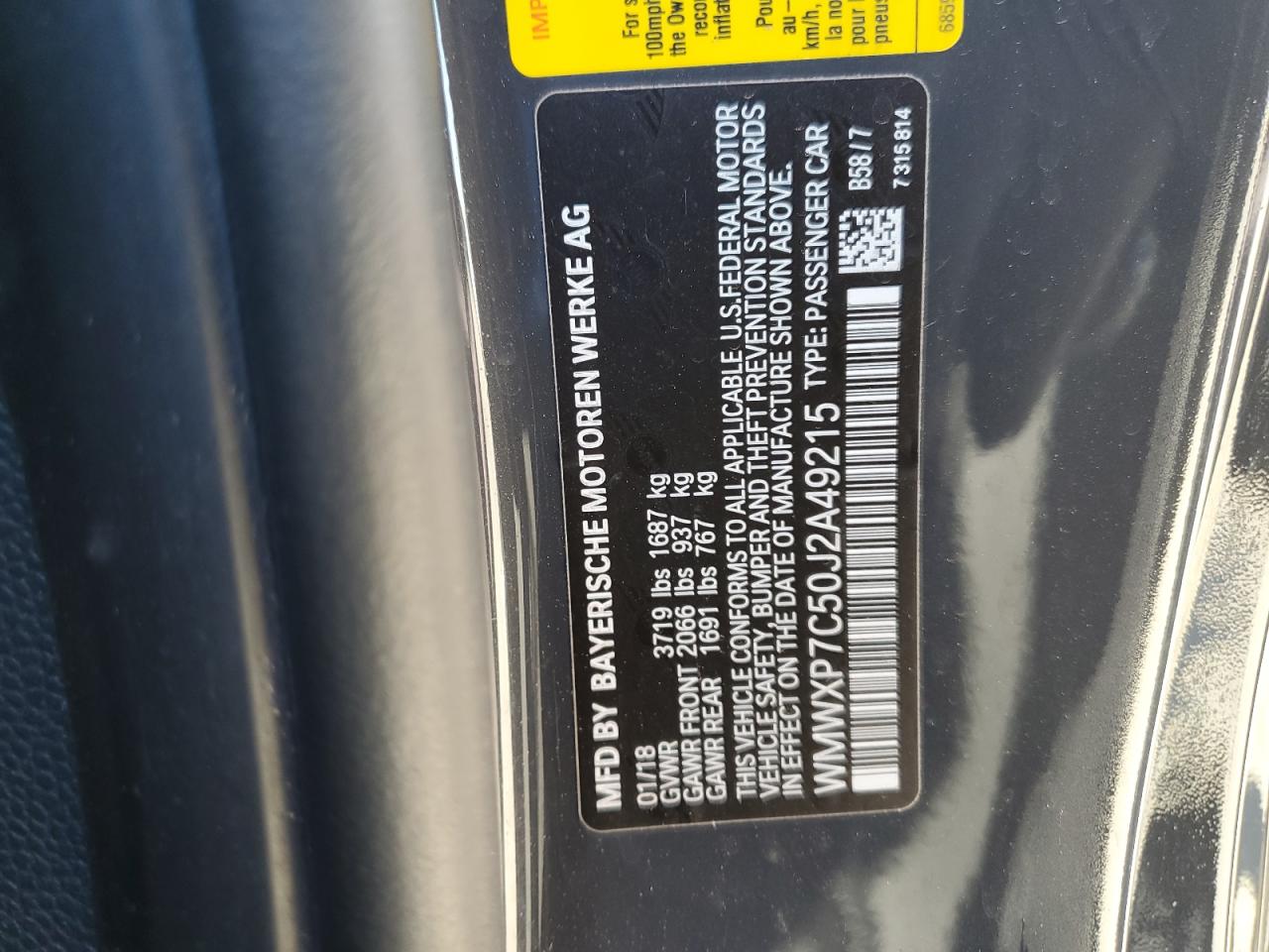 2018 Mini Cooper S VIN: WMWXP7C50J2A49215 Lot: 85859595