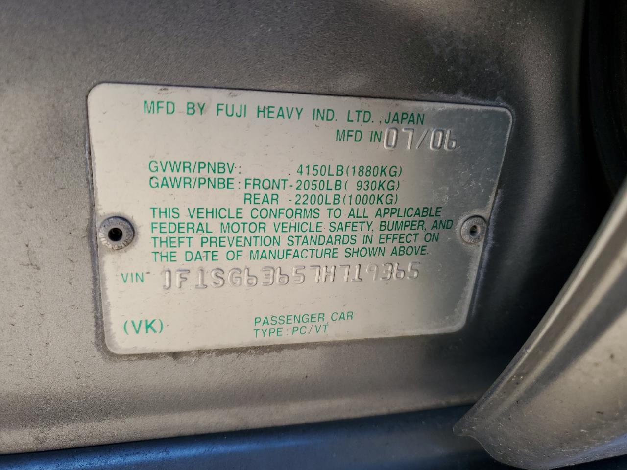 2007 Subaru Forester 2.5X VIN: JF1SG63657H719365 Lot: 85602505