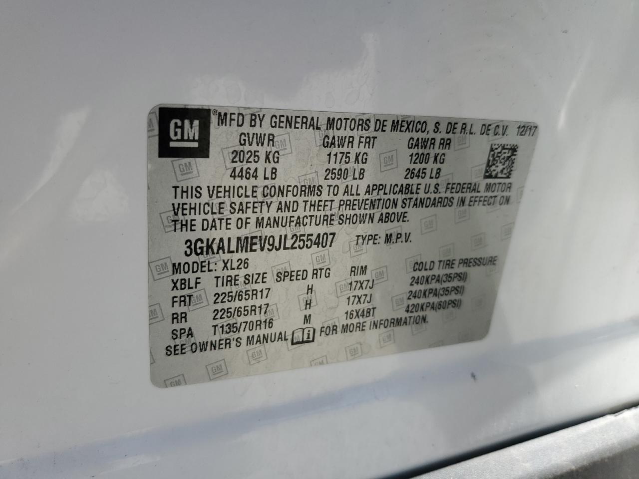 2018 GMC Terrain Sle VIN: 3GKALMEV9JL255407 Lot: 86698055