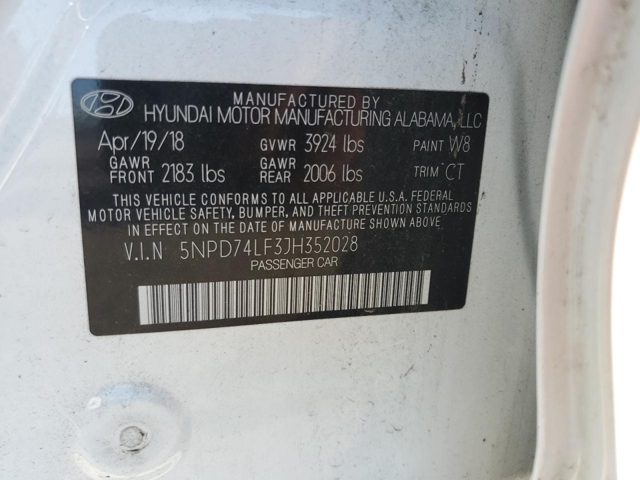 2018 Hyundai Elantra Se VIN: 5NPD74LF3JH352028 Lot: 84831915