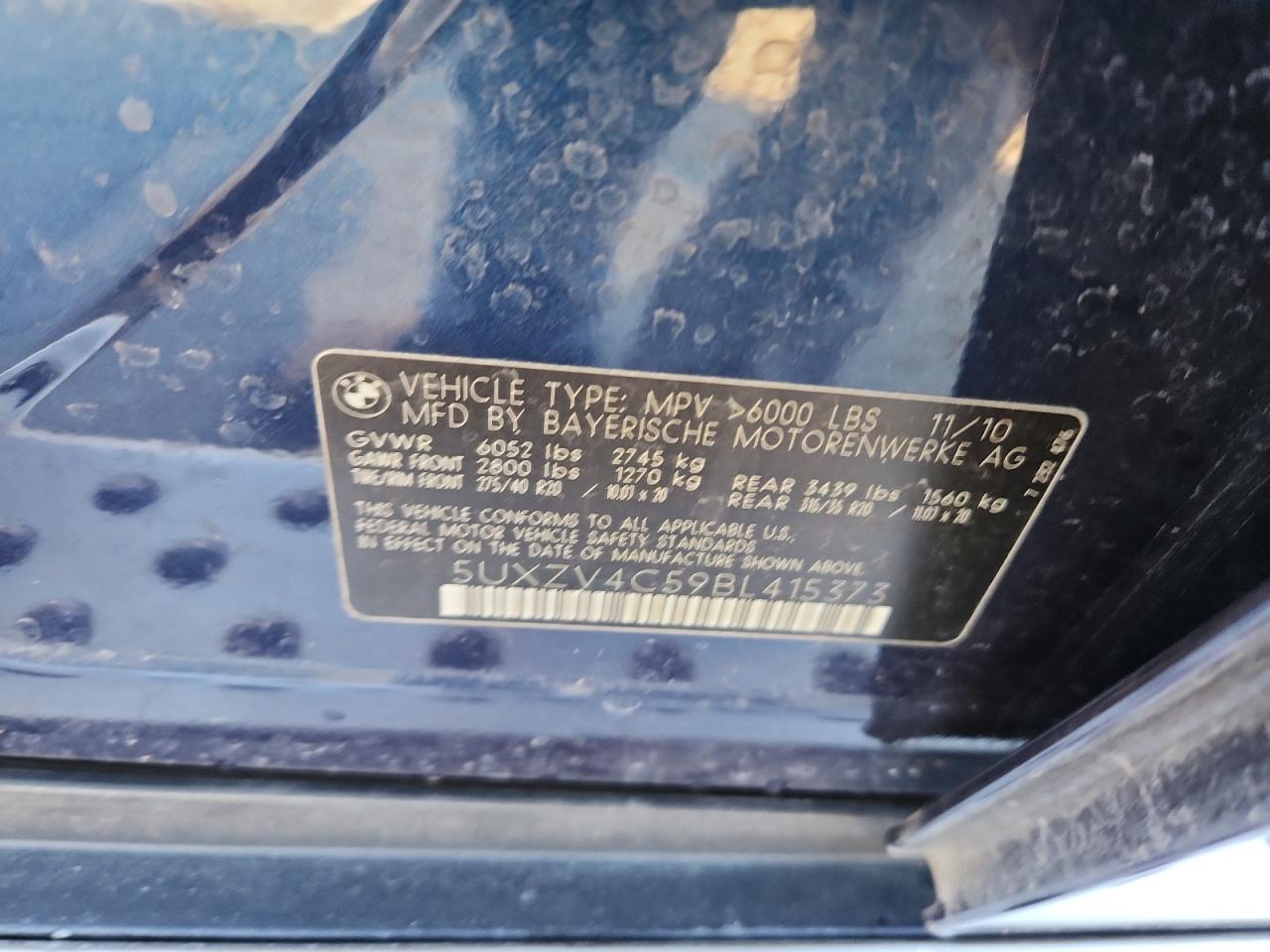 2011 BMW X5 xDrive35I VIN: 5UXZV4C59BL415373 Lot: 86801135